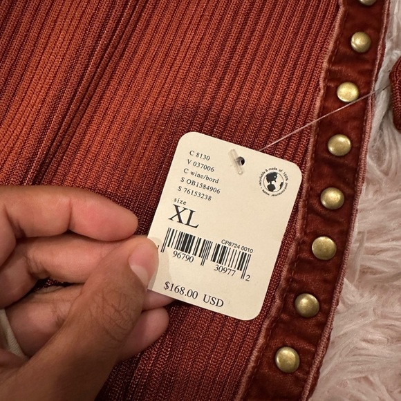 Free People NWT Square Neck Bronze Studded Simone Wine Bordeaux Midi Dress in XL - Picture 9 of 9